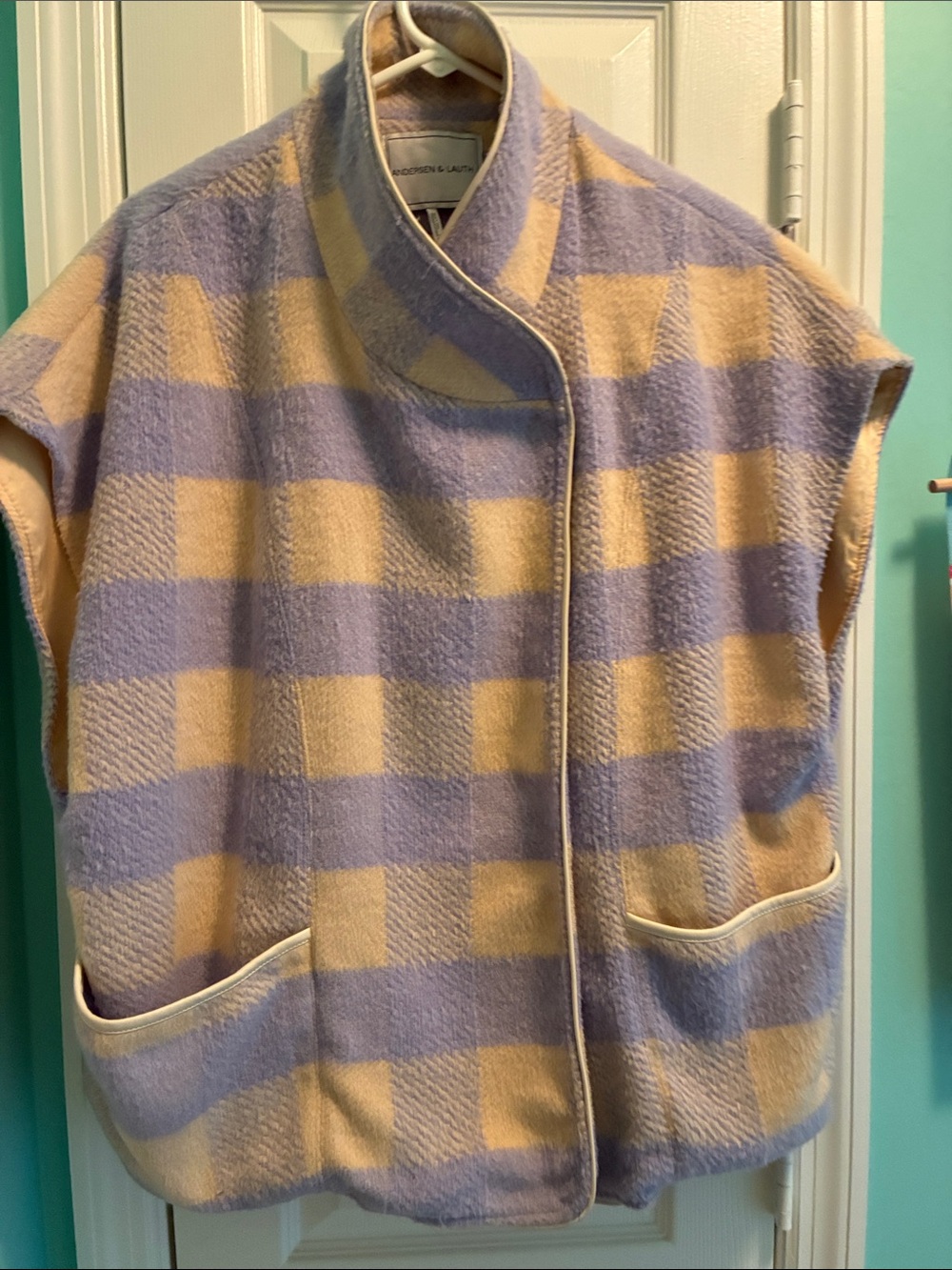 Checked Lavender and Cream Sleeveless Wool Vest by Pendleton